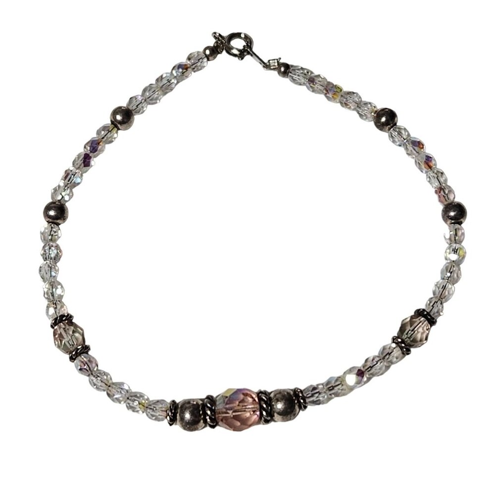 Elegant Handcrafted Crystal Pink Beaded Bracelet Silver Accents Formal Fashion